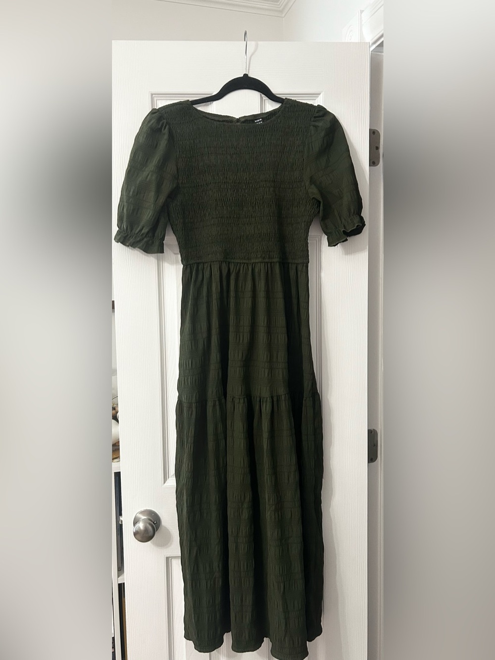 Women's Olive Green Smocked Midi Dress